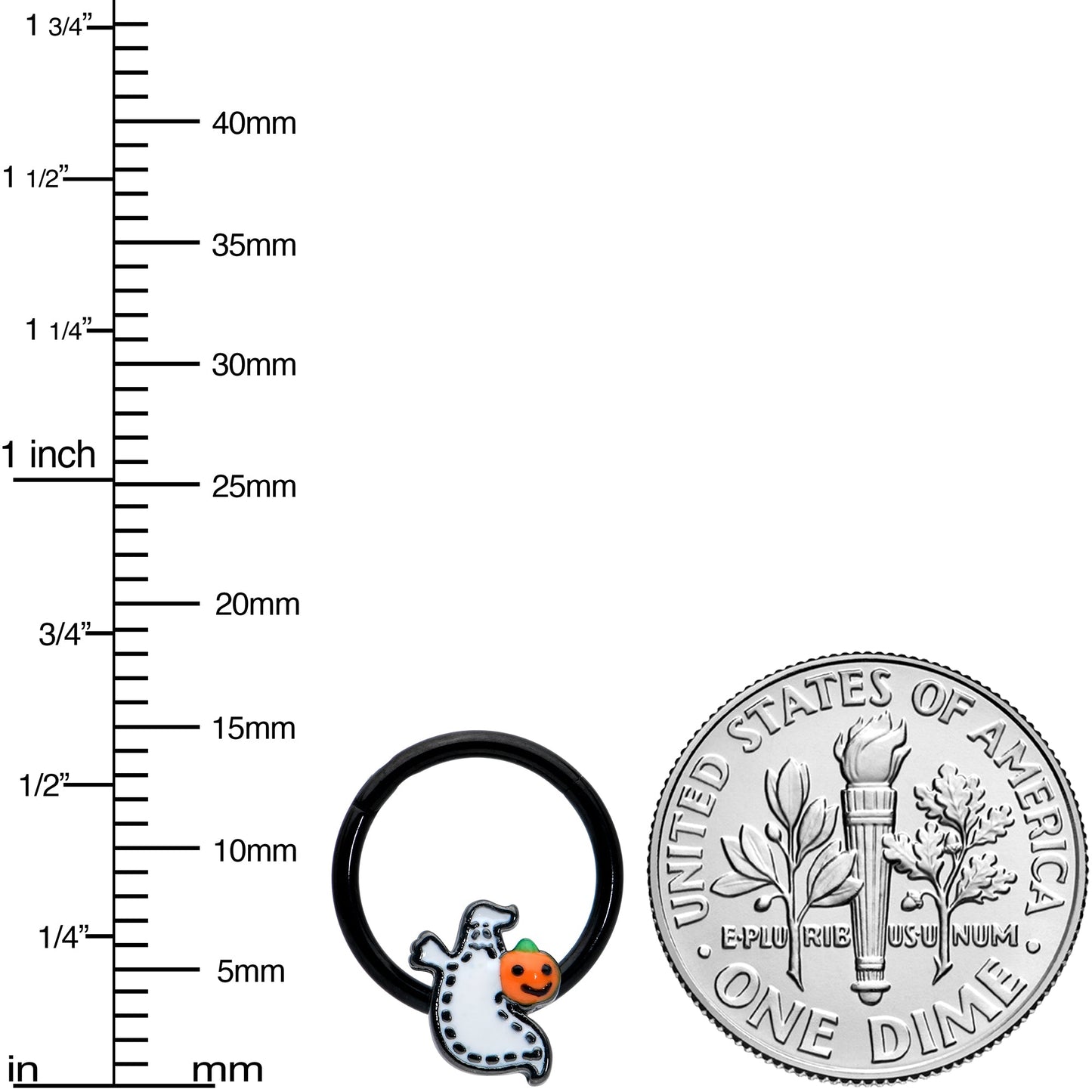 16G 3/8 Black Halloween Pumpkin Ghost Hinged Segment Ring