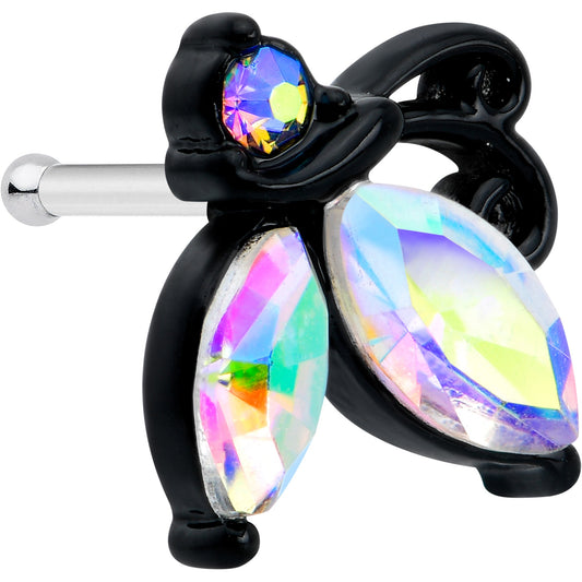 20G 1/4 Aurora CZ Gem Fleur de Lis Butterfly Black Nose Bone