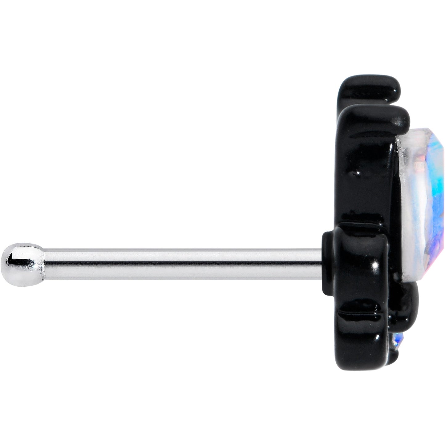 20G 1/4 Aurora CZ Gem Fleur de Lis Butterfly Black Nose Bone