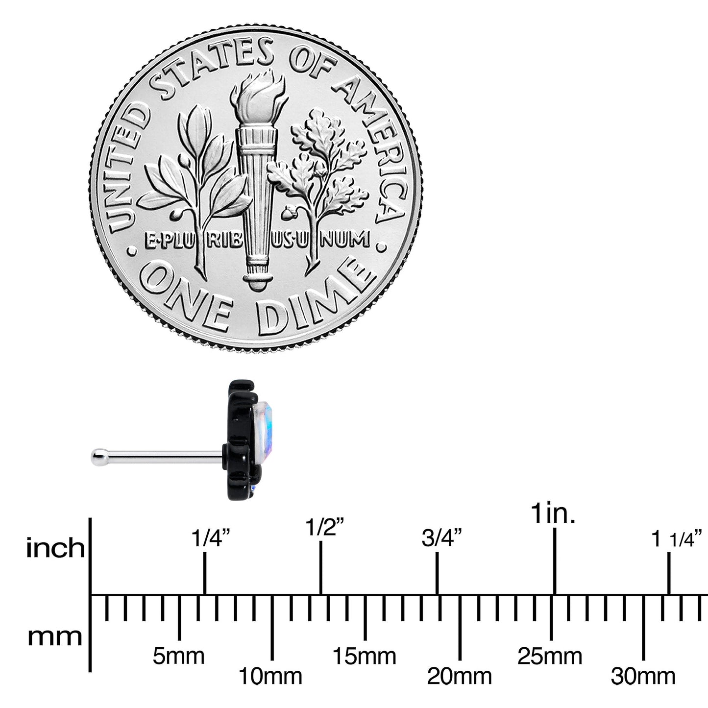 20G 1/4 Aurora CZ Gem Fleur de Lis Butterfly Black Nose Bone