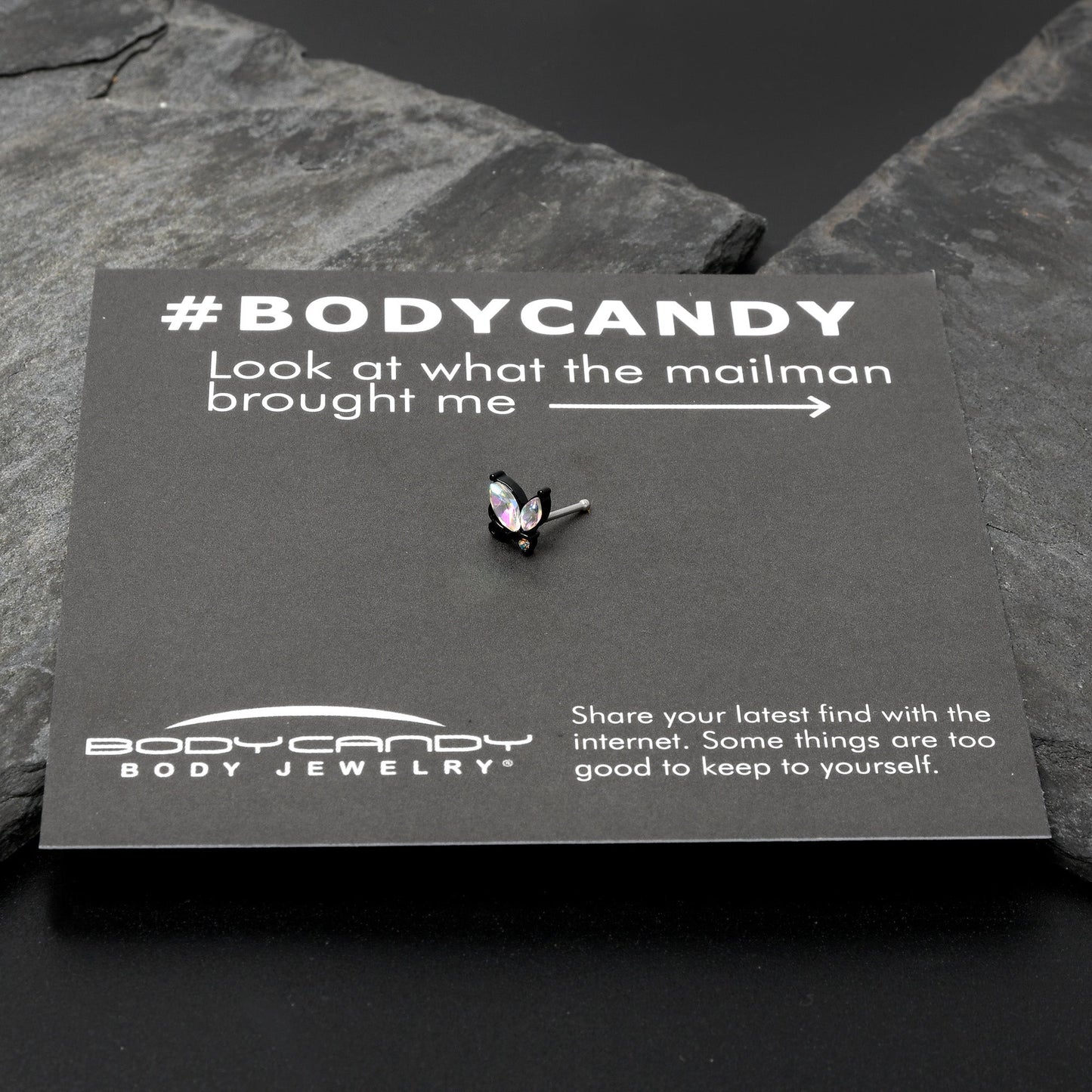 20G 1/4 Aurora CZ Gem Fleur de Lis Butterfly Black Nose Bone