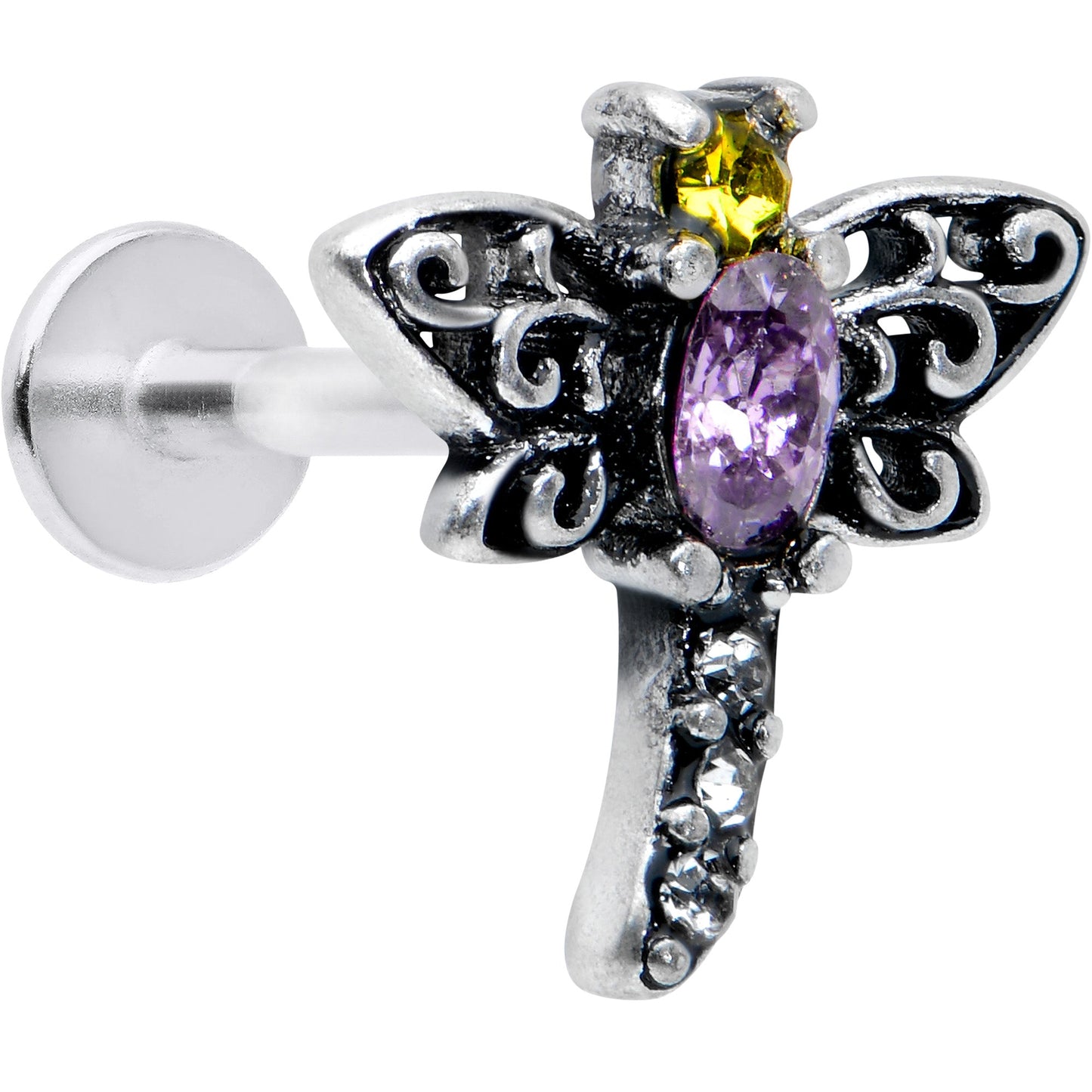 16G 5/16 Purple Yellow Gem Dragonfly Ornate Labret Monroe Tragus
