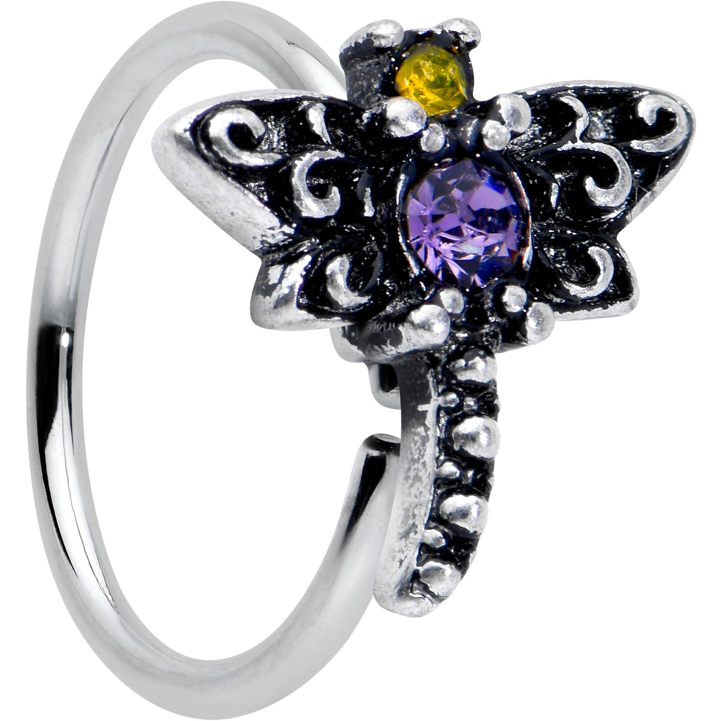 20G 5/16 Purple Yellow Gem Dragonfly Nose Hoop