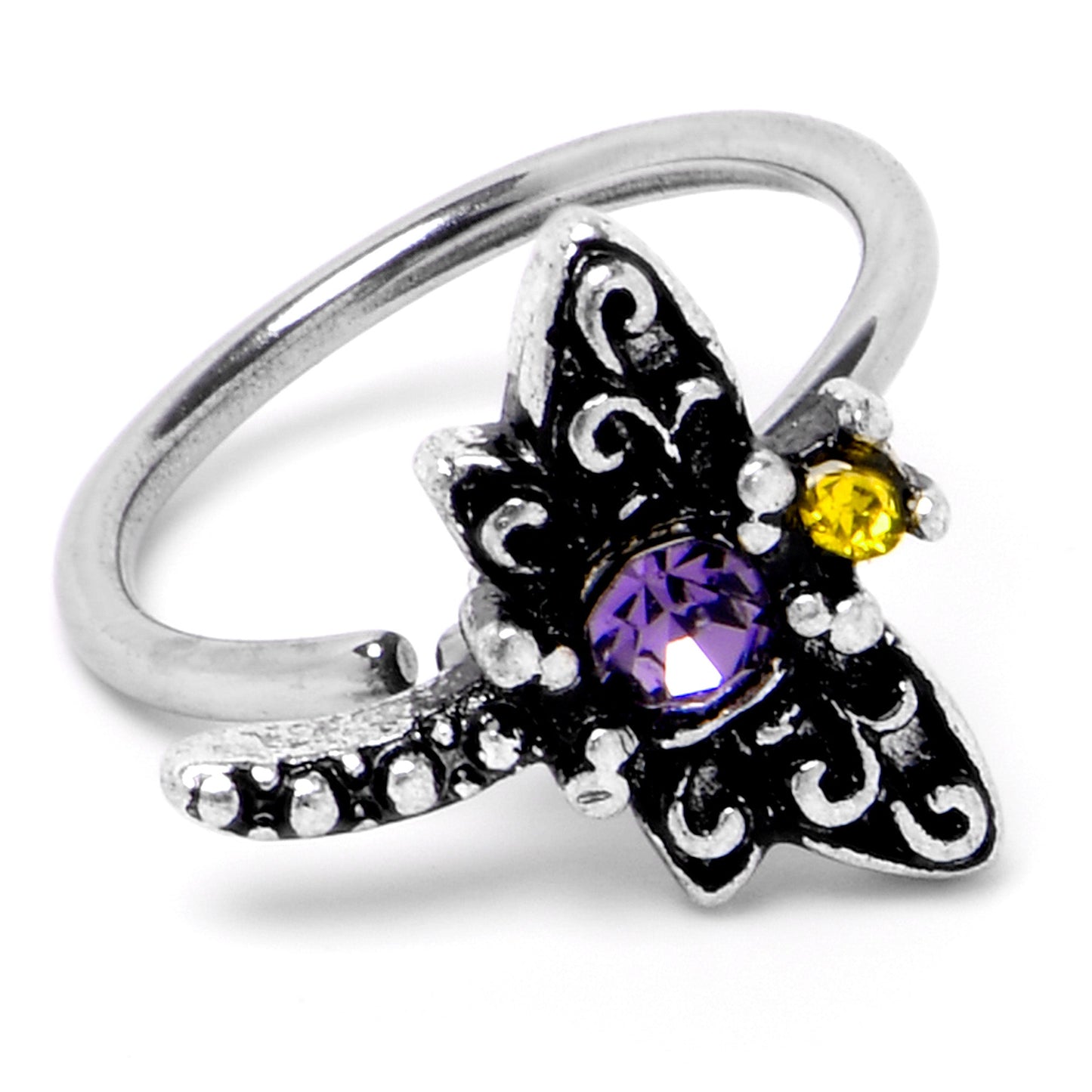 20G 5/16 Purple Yellow Gem Dragonfly Nose Hoop