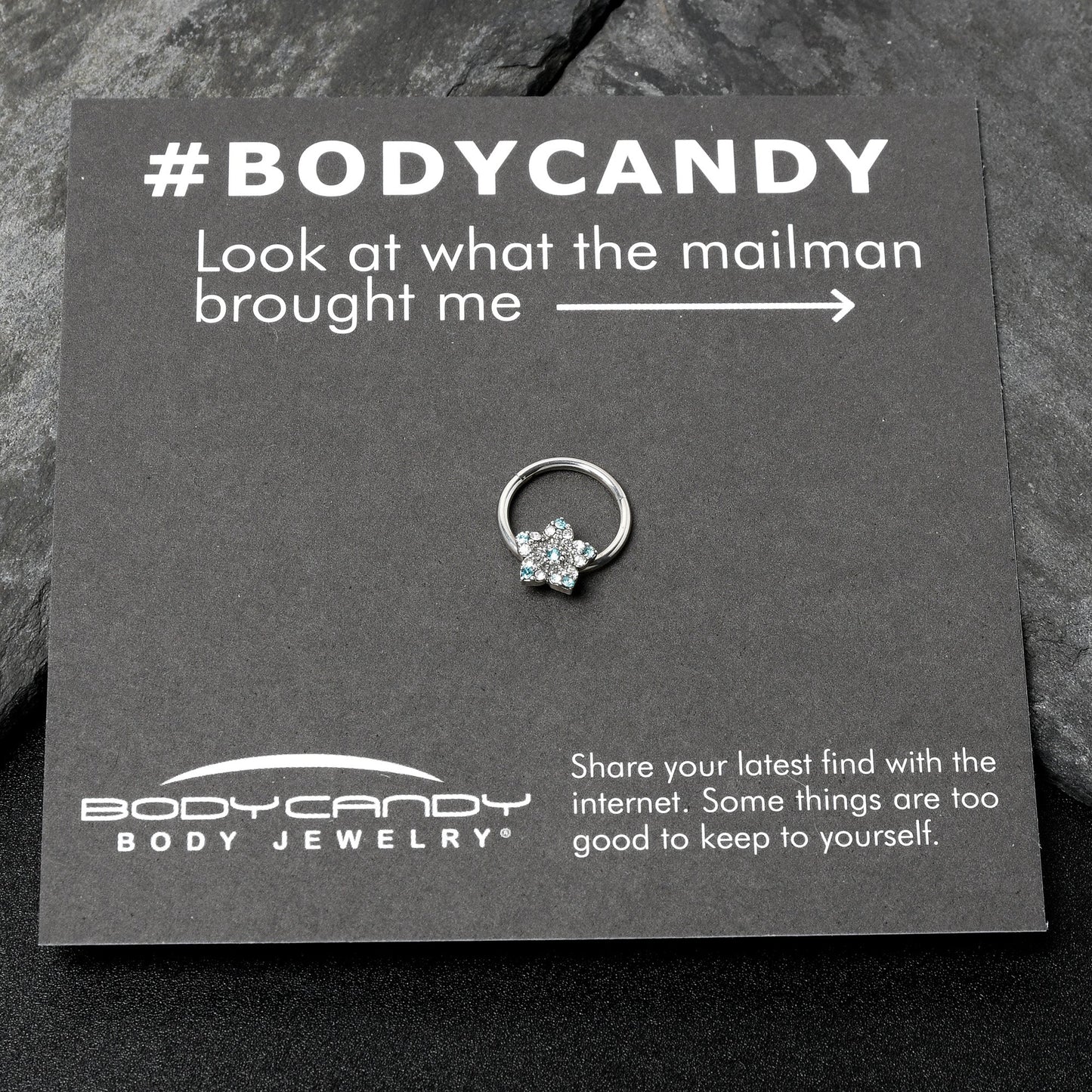 16G 3/8 Blue Clear Gem Opulent Flower Hinged Segment Ring