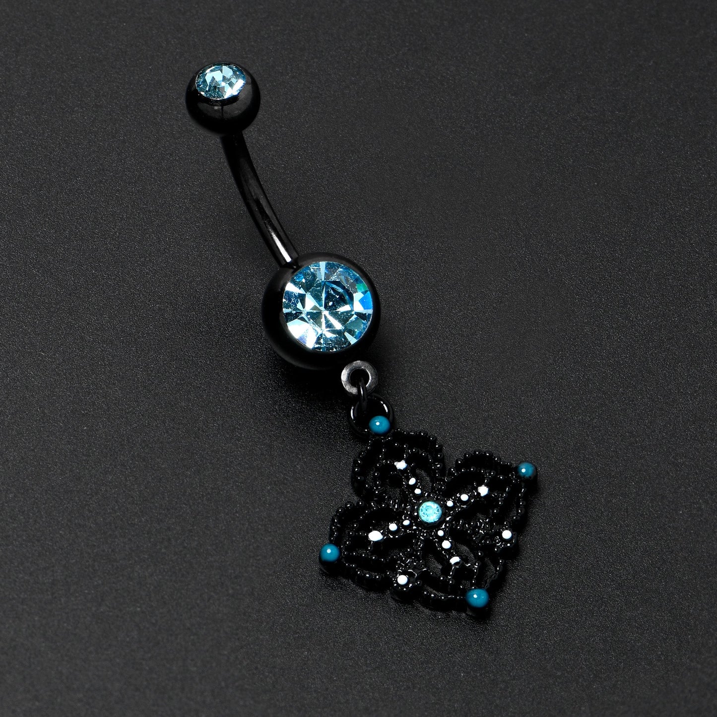 Blue Gem Black Lacy Rhombus Dangle Belly Ring