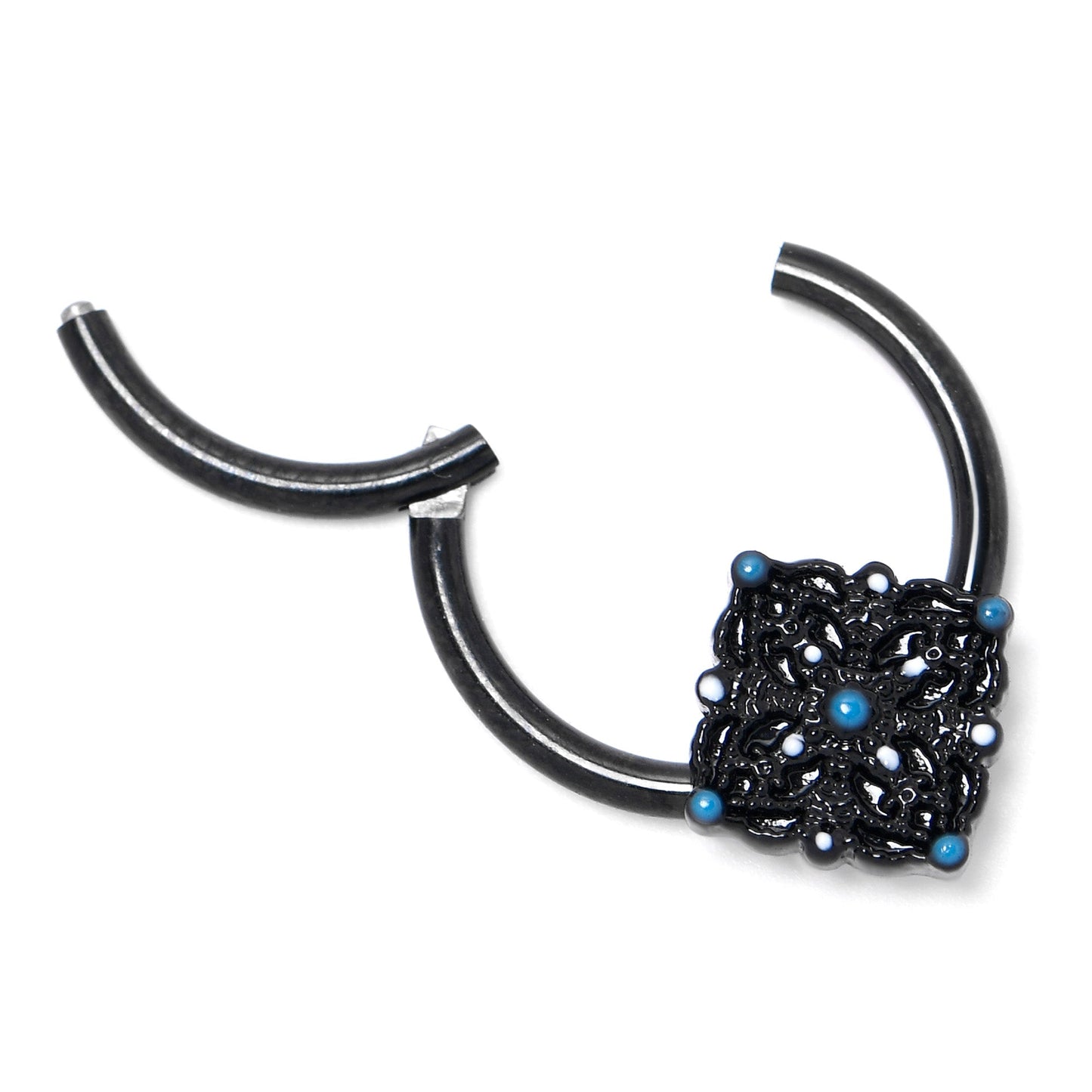 16G 3/8 Black Lacy Rhombus Blue Hinged Segment Ring