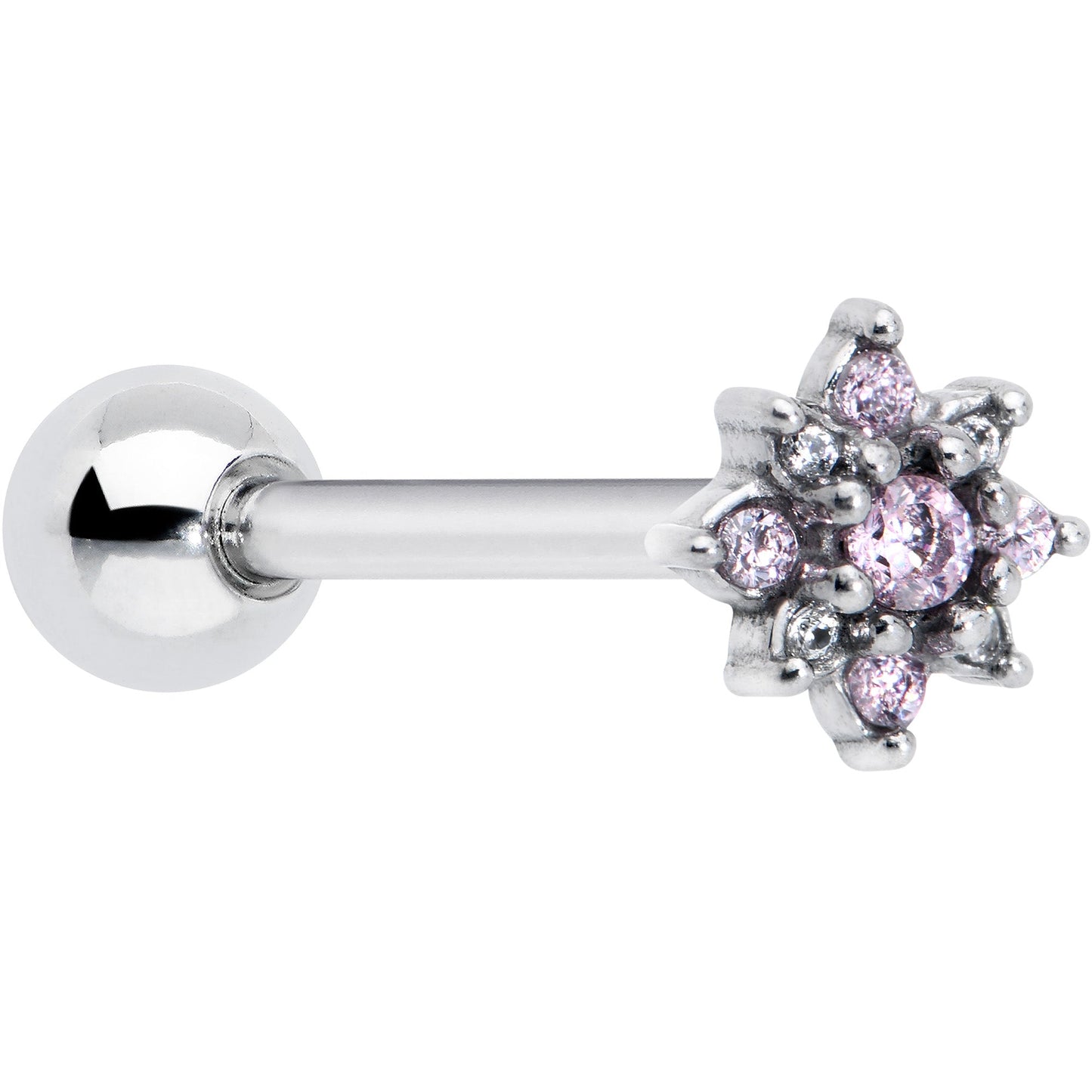 Pink Clear Gem Stylish Snowflake Barbell Tongue Ring