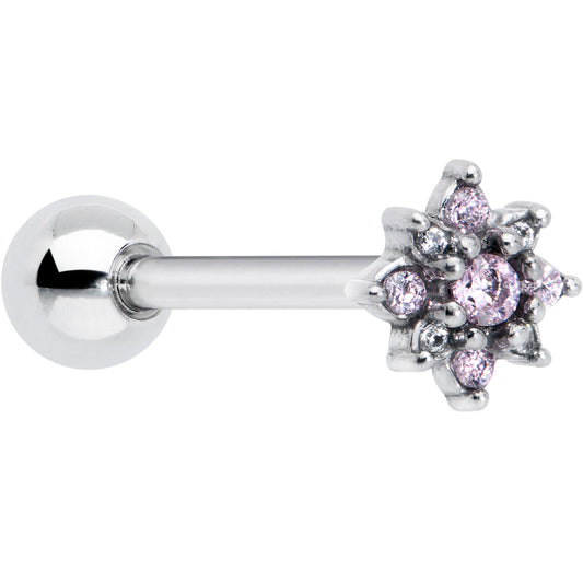Pink Clear Gem Stylish Snowflake Barbell Tongue Ring