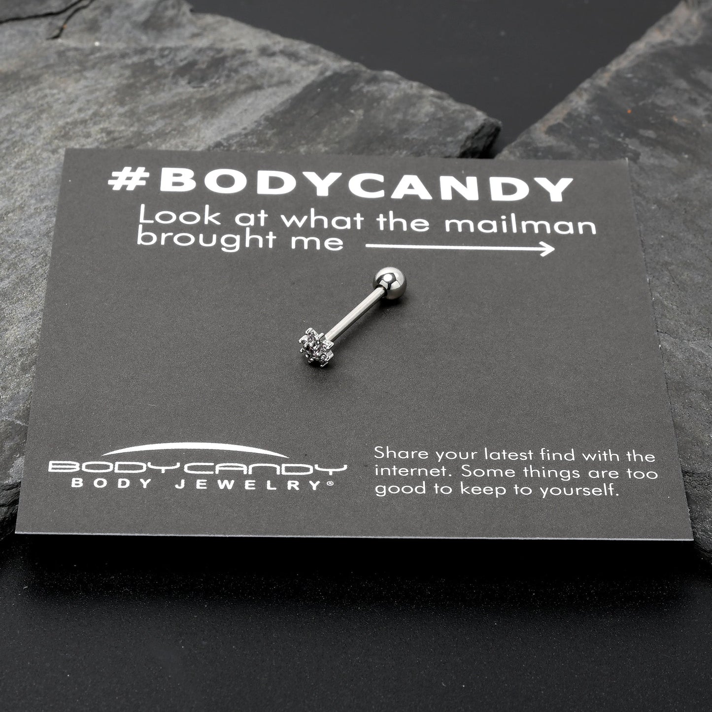 Pink Clear Gem Stylish Snowflake Barbell Tongue Ring