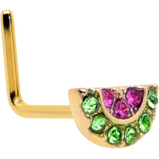 20G 7mm Pink Gem Gold Tone Watermelon Yum L Shape Nose Ring