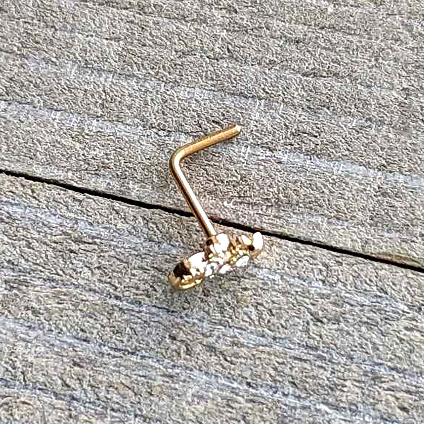 20G 7mm Clear Gem Gold Tone Luscious Lizard L Shape Nose Ring