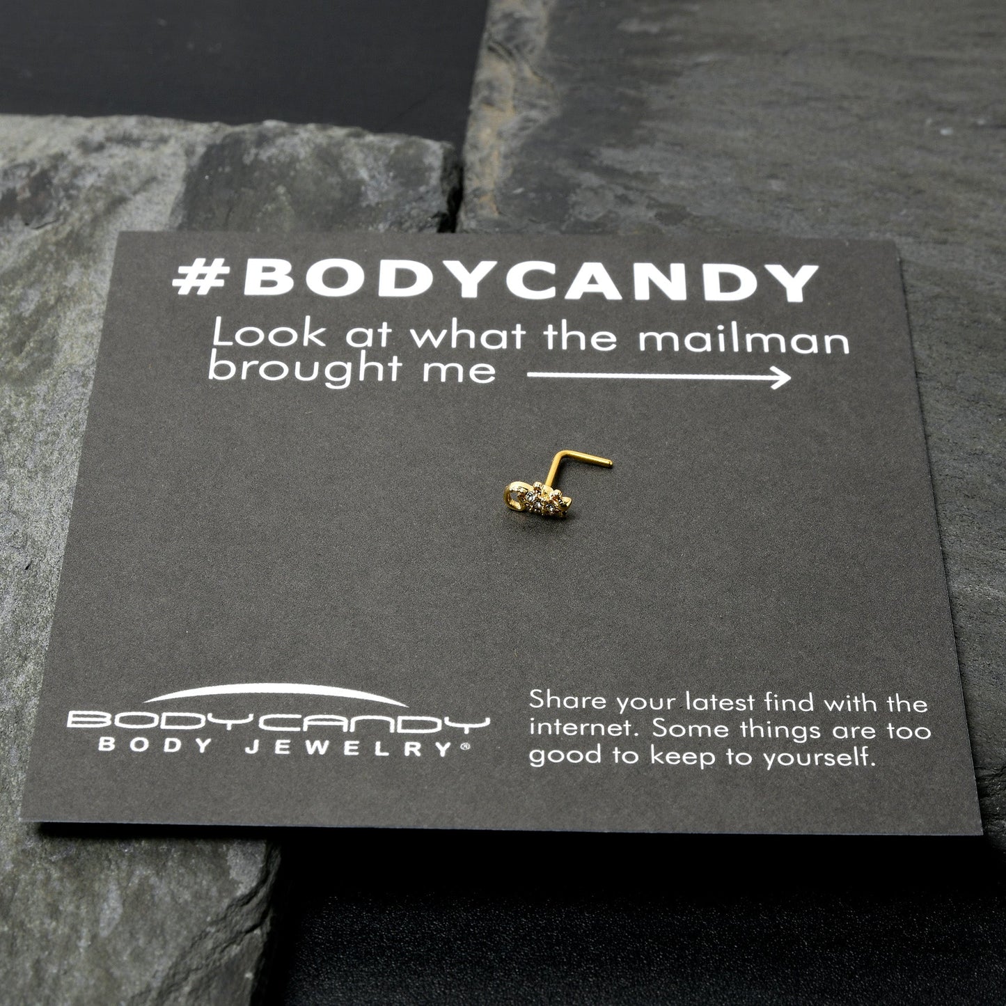 20G 7mm Clear Gem Gold Tone Luscious Lizard L Shape Nose Ring