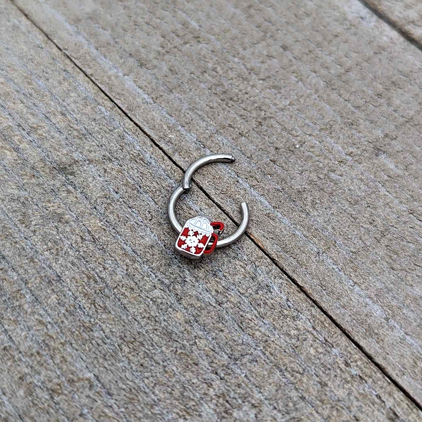 16G 3/8 Sweet Hot Cocoa Marshmallow Mug Hinged Segment Ring