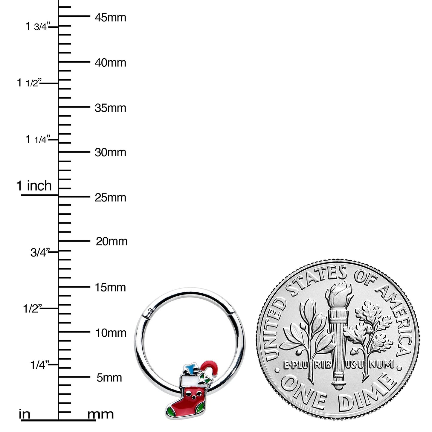 16G 3/8 Happy Christmas Stocking Red Green Hinged Segment Ring