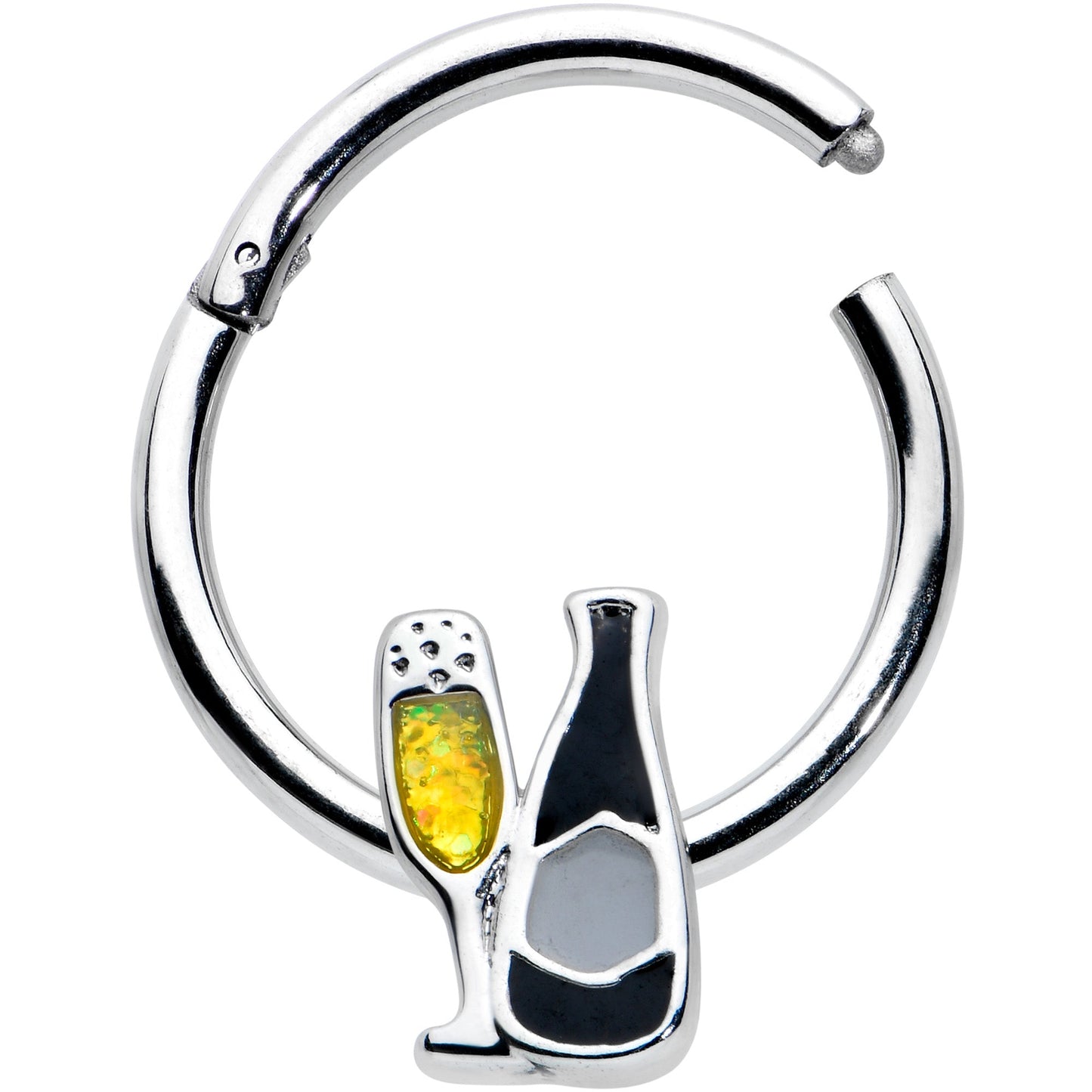 16G 3/8 Champagne Bottle Flute Yellow Hinged Segment Ring