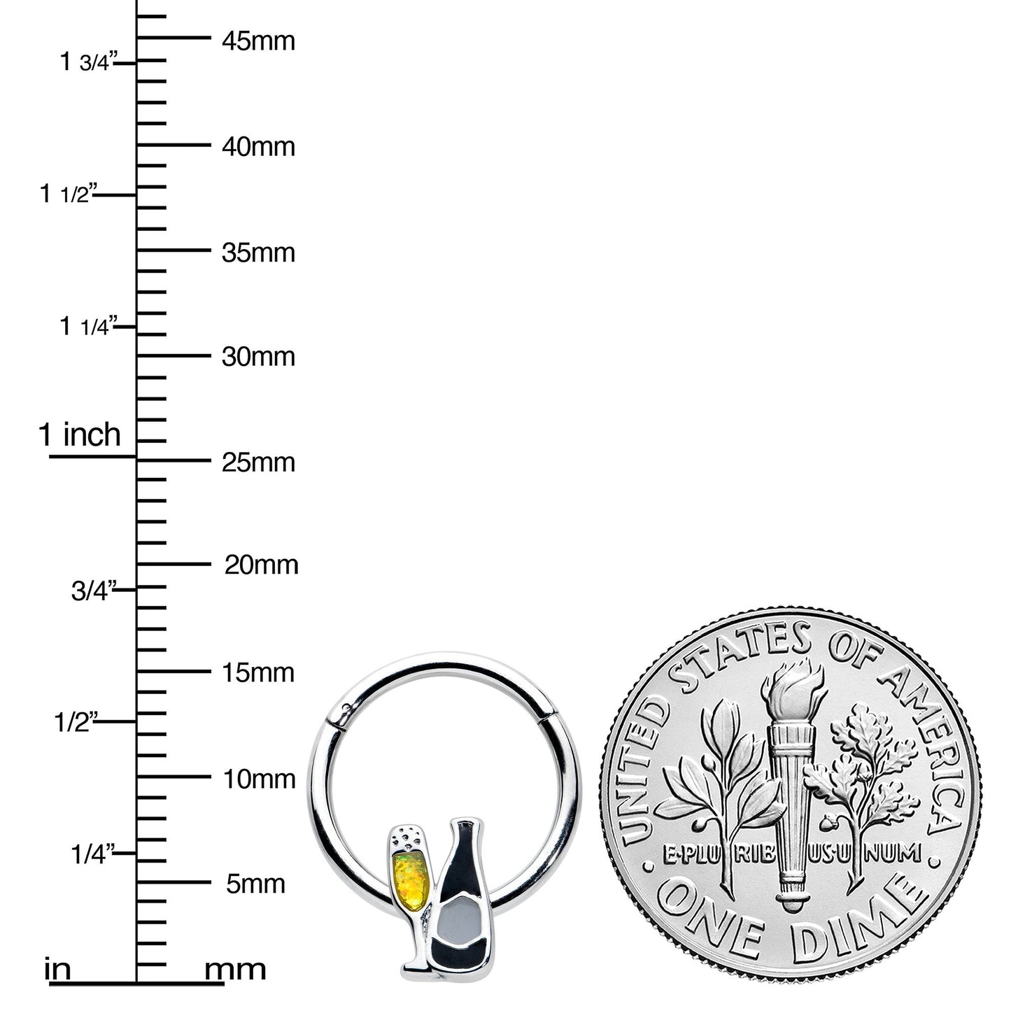 16G 3/8 Champagne Bottle Flute Yellow Hinged Segment Ring