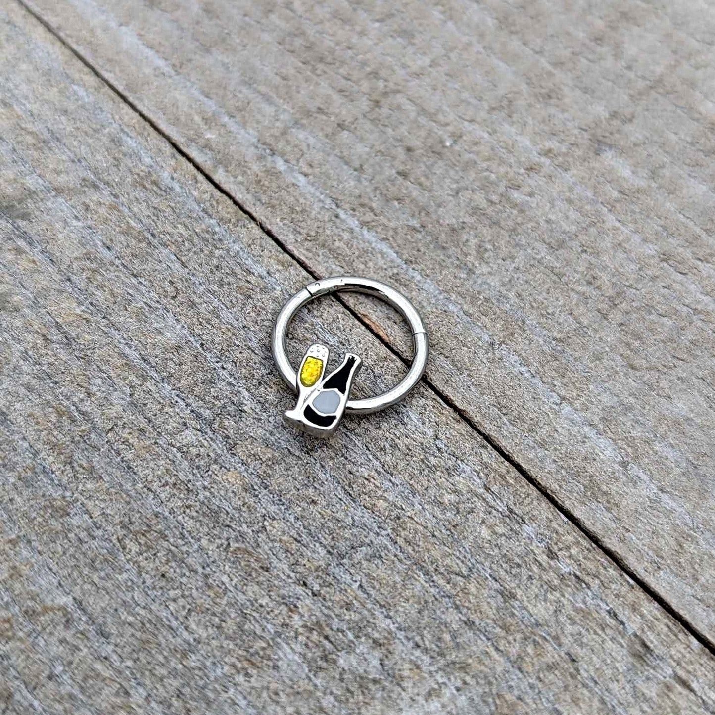 16G 3/8 Champagne Bottle Flute Yellow Hinged Segment Ring