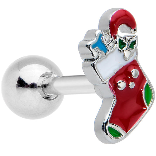 16G 1/4 Happy Christmas Stocking Red Cartilage Tragus Earring