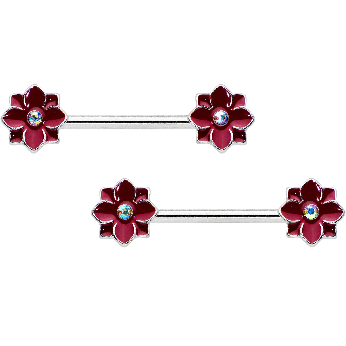 14G 9/16 Aurora Gem Poinsettia Flower Barbell Nipple Ring Set