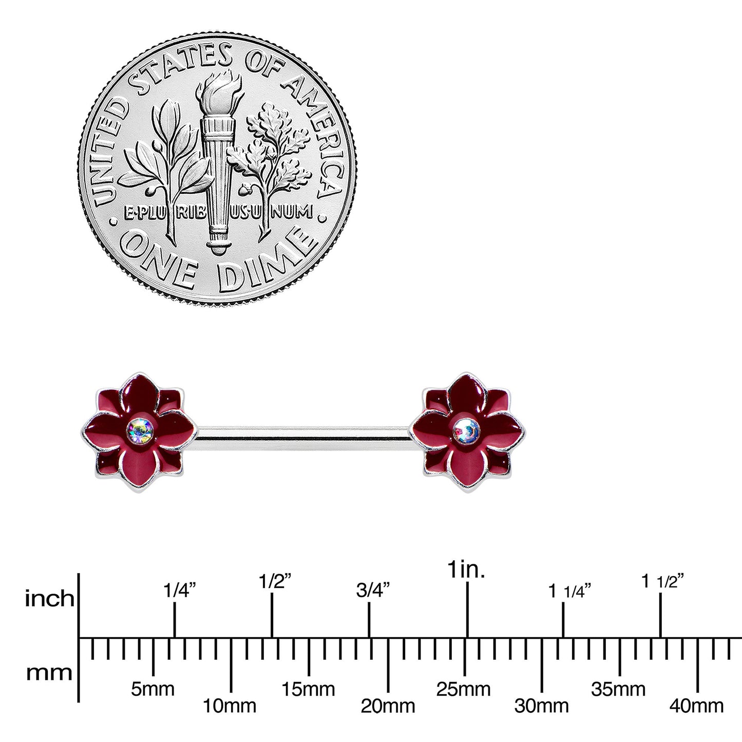 14G 9/16 Aurora Gem Poinsettia Flower Barbell Nipple Ring Set