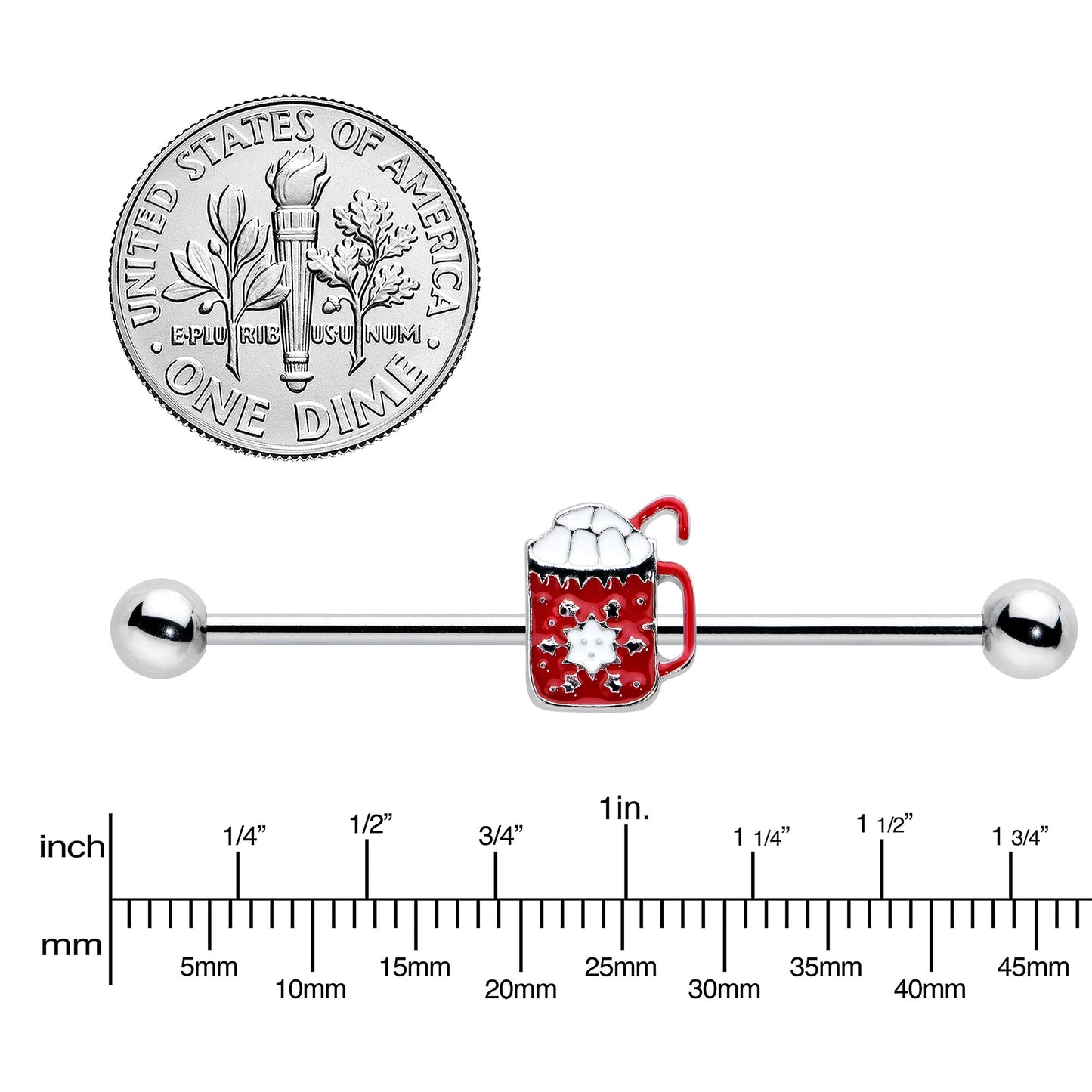 14G Sweet Hot Cocoa Marshmallow Holiday Industrial Barbell 38mm