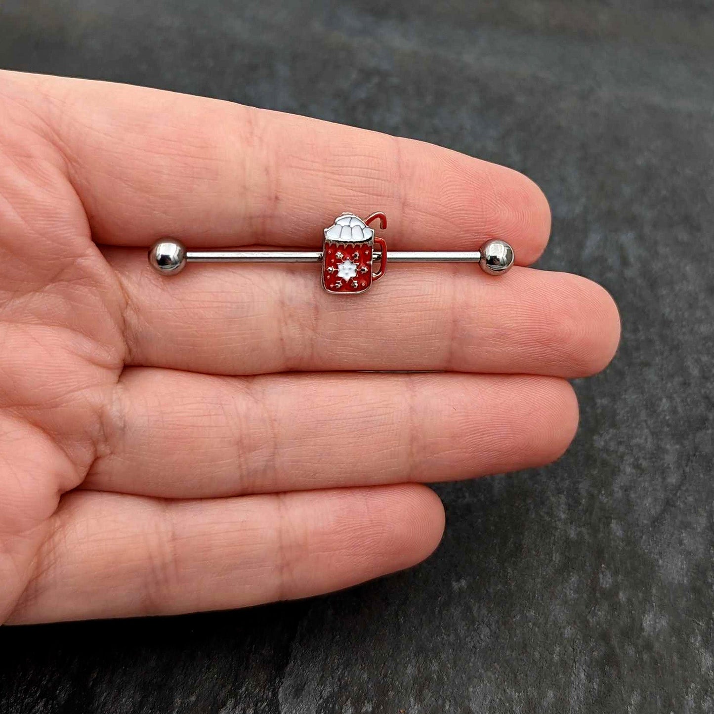 14G Sweet Hot Cocoa Marshmallow Holiday Industrial Barbell 38mm