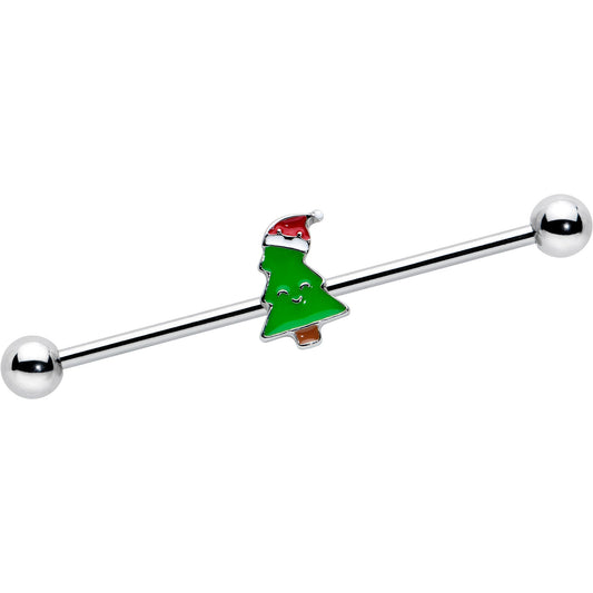 14G Happy Christmas Tree Hat Holiday Industrial Barbell 38mm