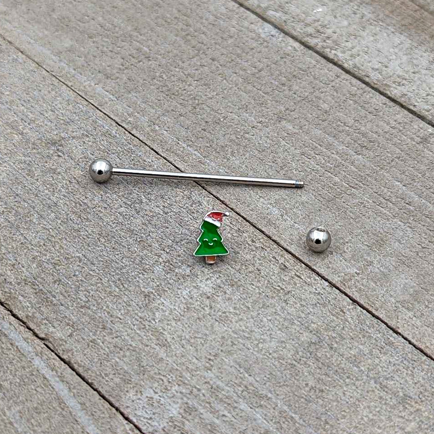 14G Happy Christmas Tree Hat Holiday Industrial Barbell 38mm