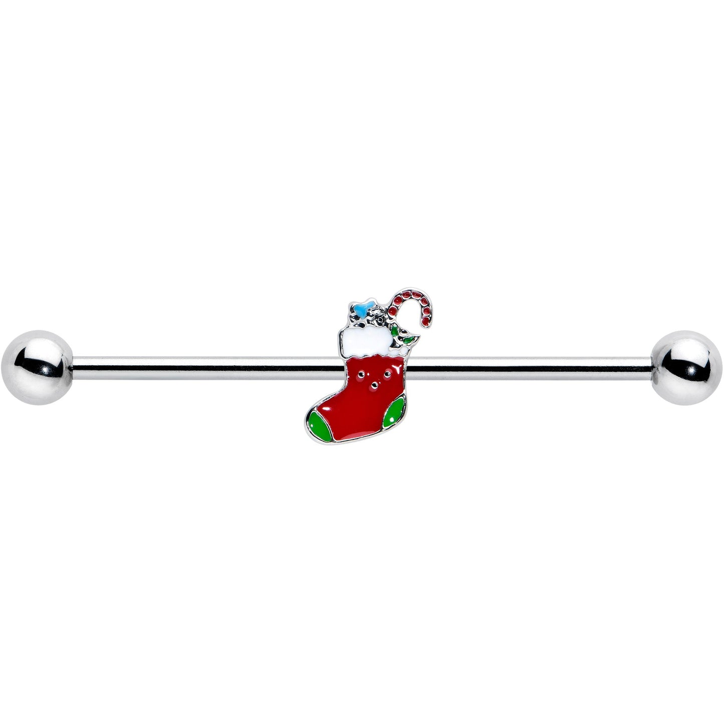 14G Happy Christmas Stocking Red Green Industrial Barbell 38mm