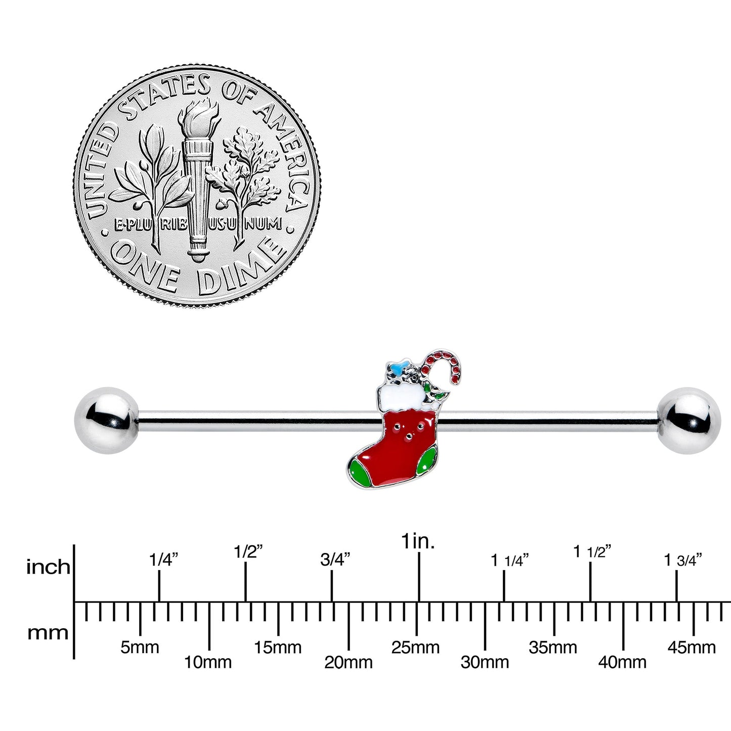 14G Happy Christmas Stocking Red Green Industrial Barbell 38mm