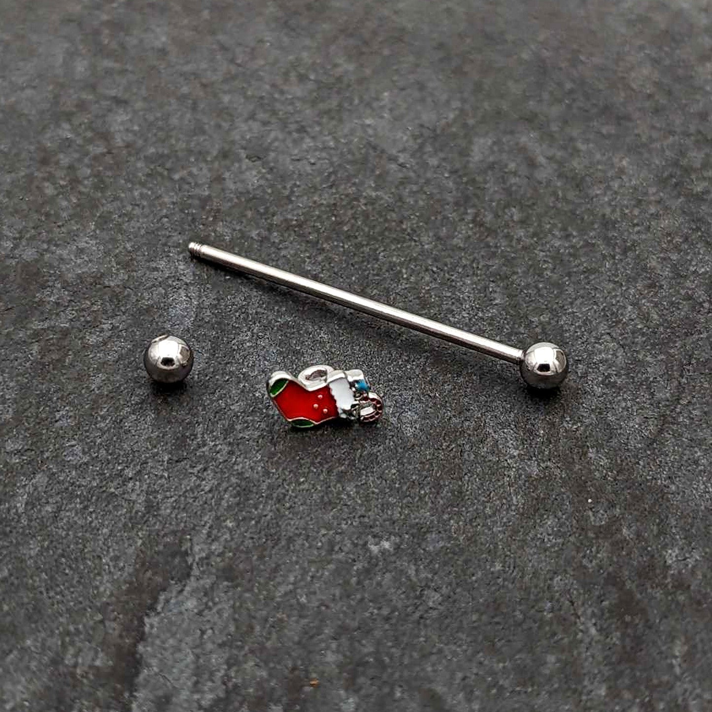 14G Happy Christmas Stocking Red Green Industrial Barbell 38mm