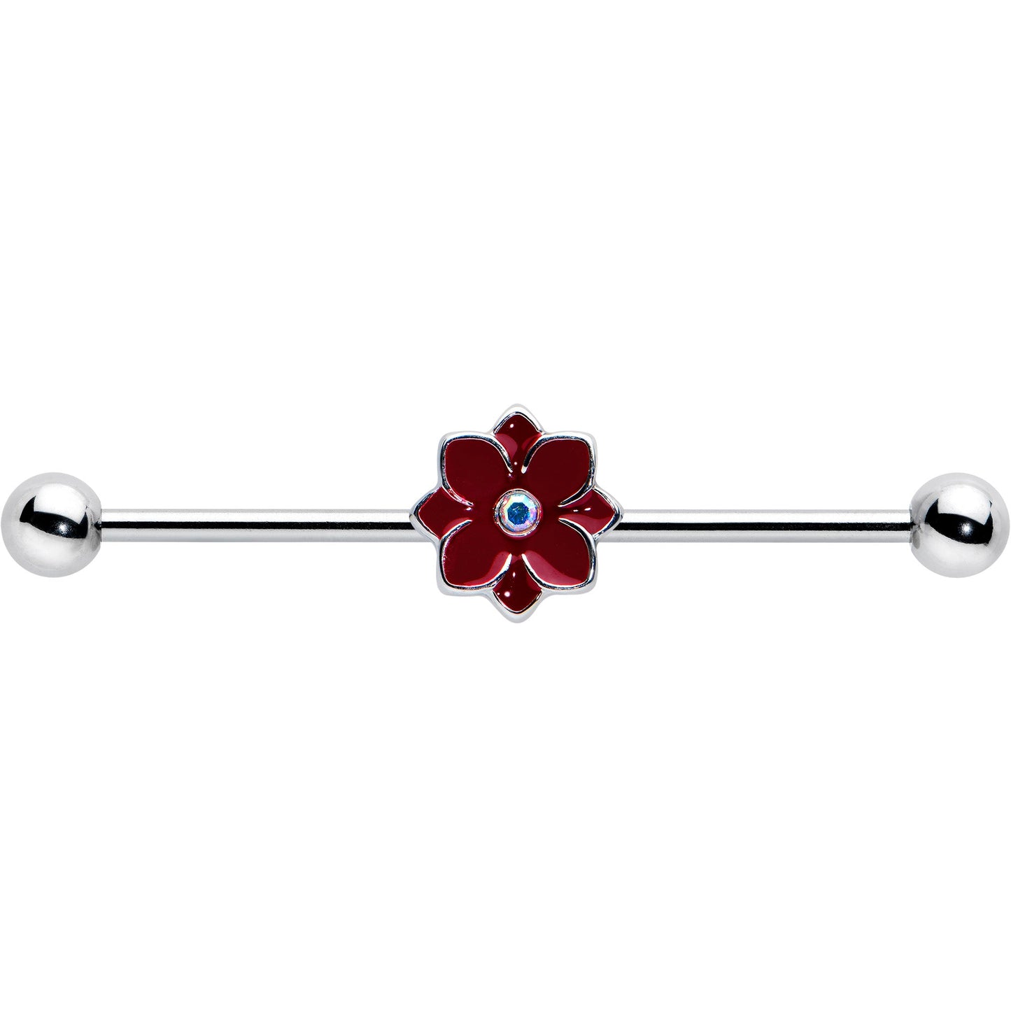 14G Aurora Gem Poinsettia Flower Festive Industrial Barbell 38mm