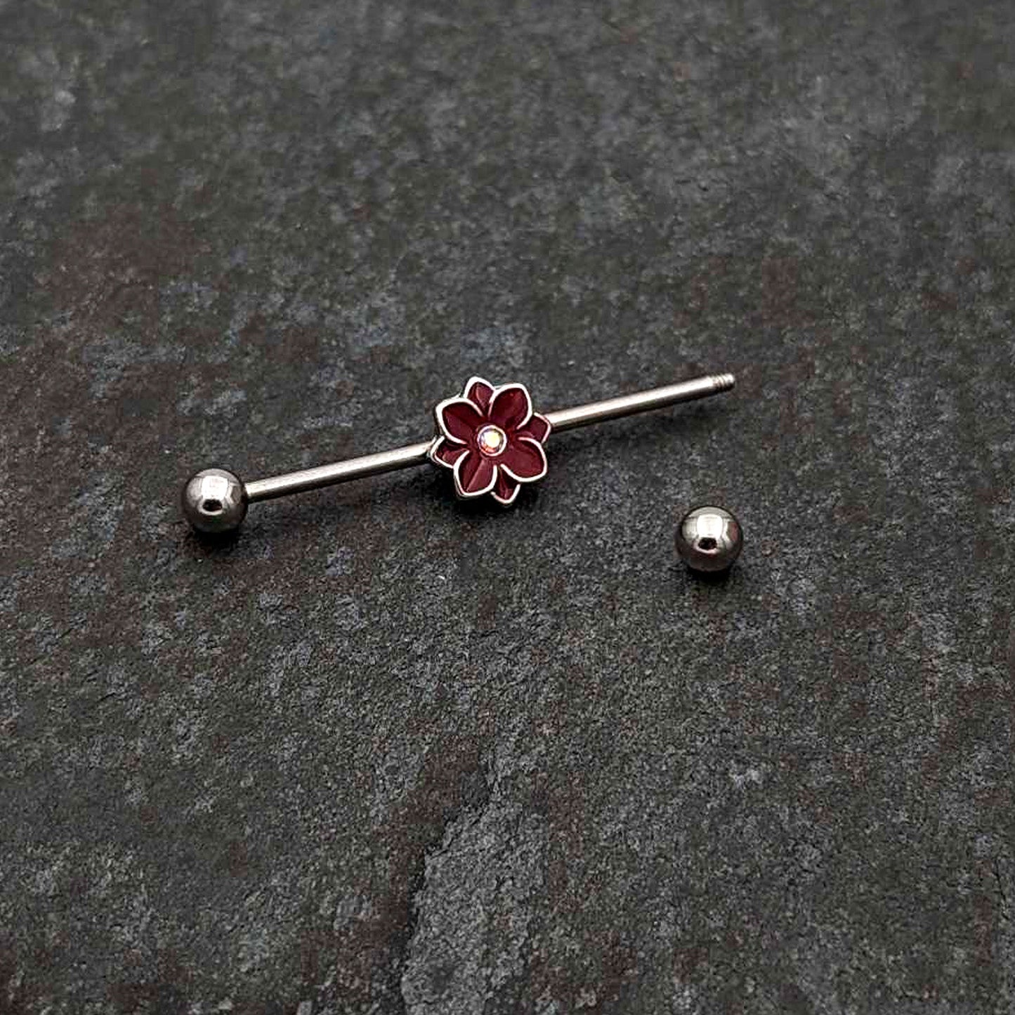 14G Aurora Gem Poinsettia Flower Festive Industrial Barbell 38mm
