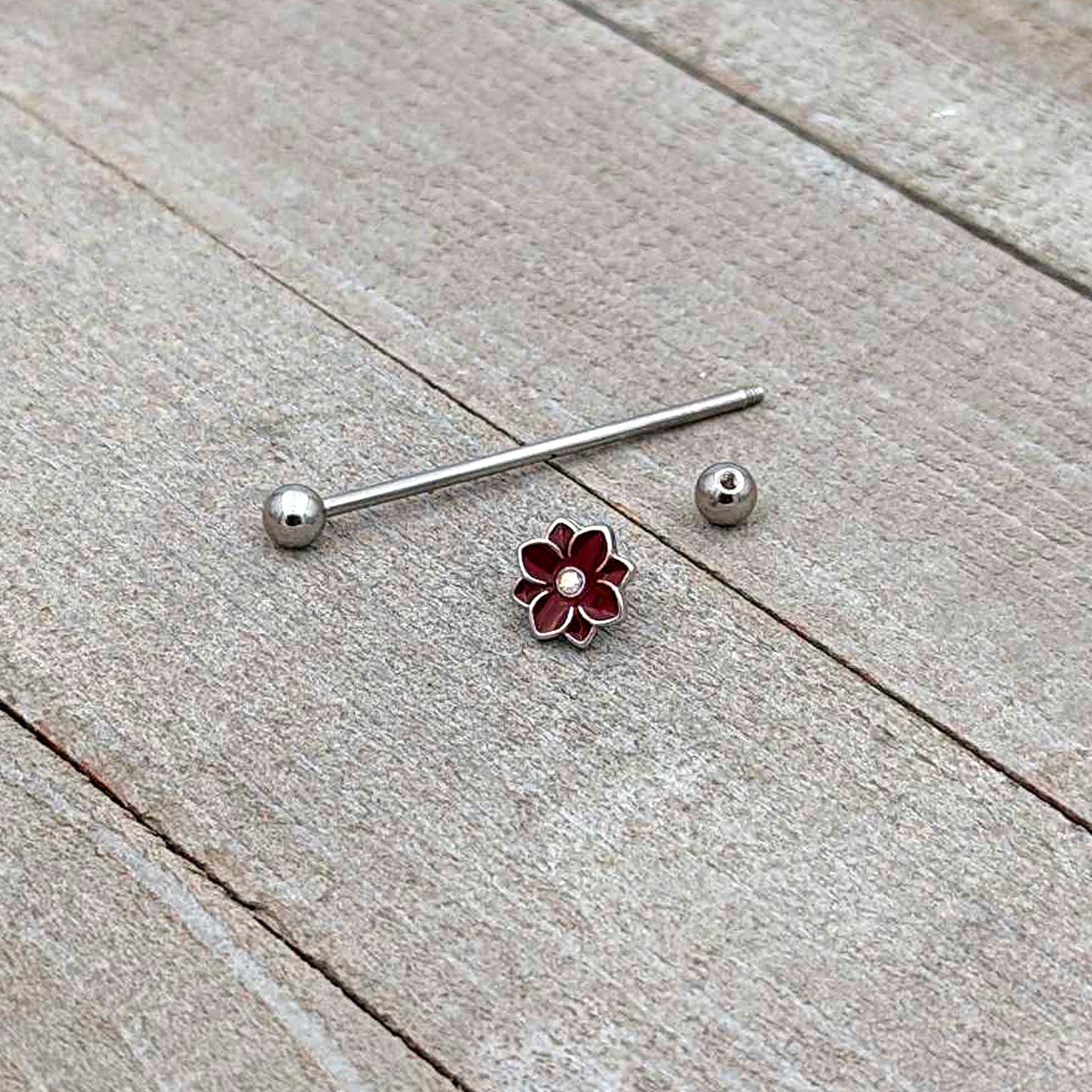 14G Aurora Gem Poinsettia Flower Festive Industrial Barbell 38mm