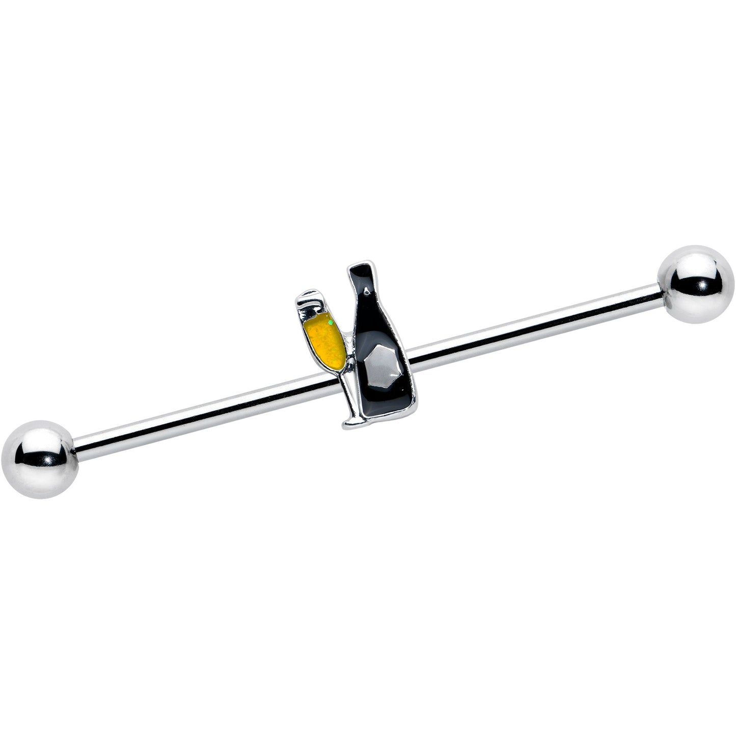 14G Champagne Bottle Flute Yellow Industrial Barbell 38mm
