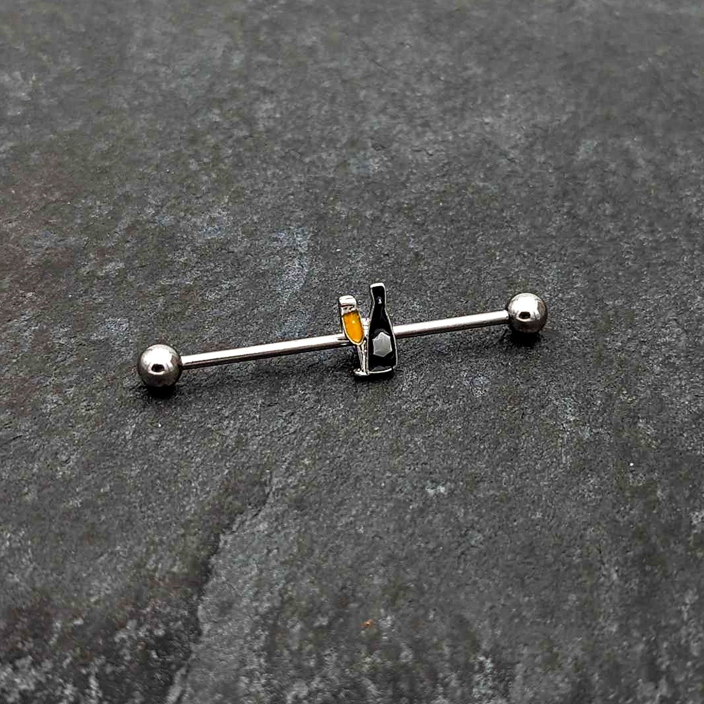 14G Champagne Bottle Flute Yellow Industrial Barbell 38mm