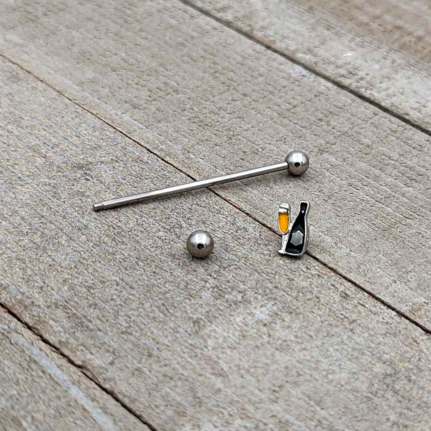 14G Champagne Bottle Flute Yellow Industrial Barbell 38mm