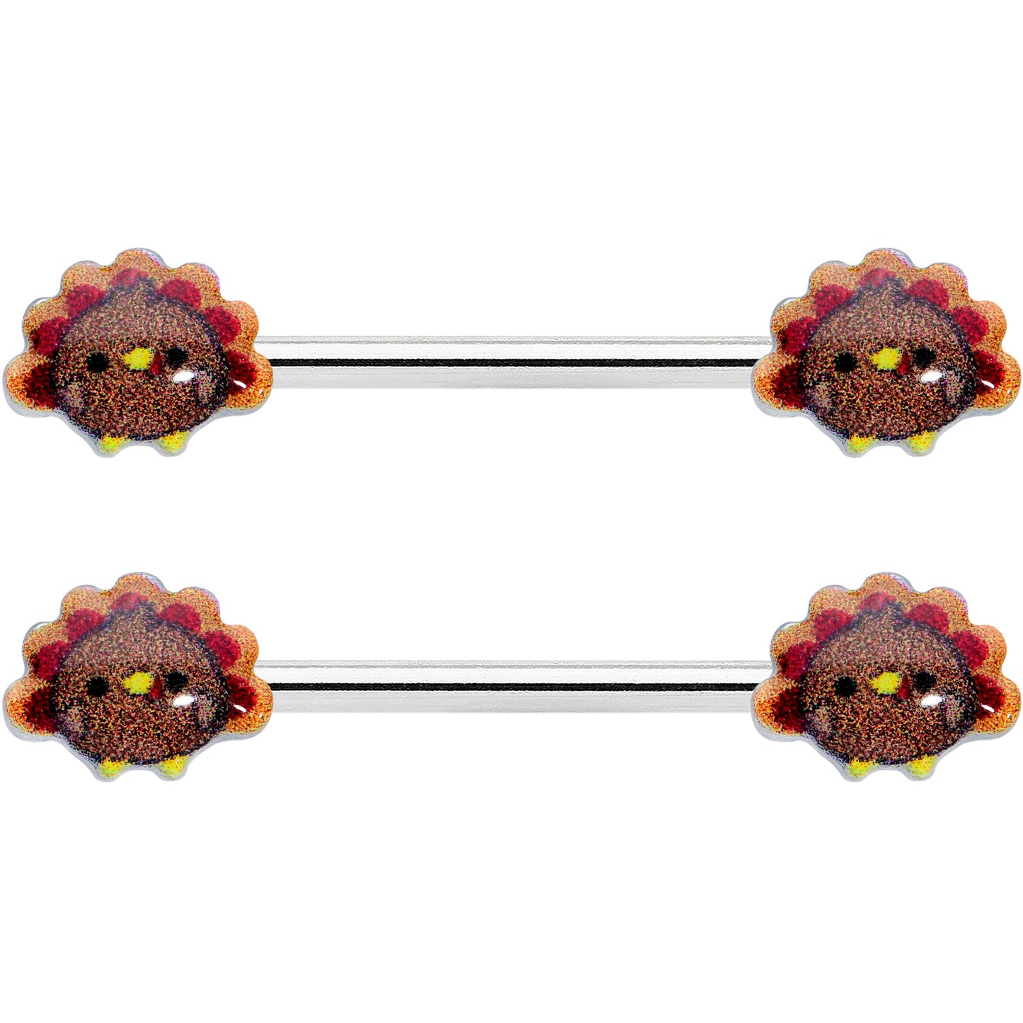 14G 9/16 Cute Colorful Turkeys Barbell Nipple Ring Set