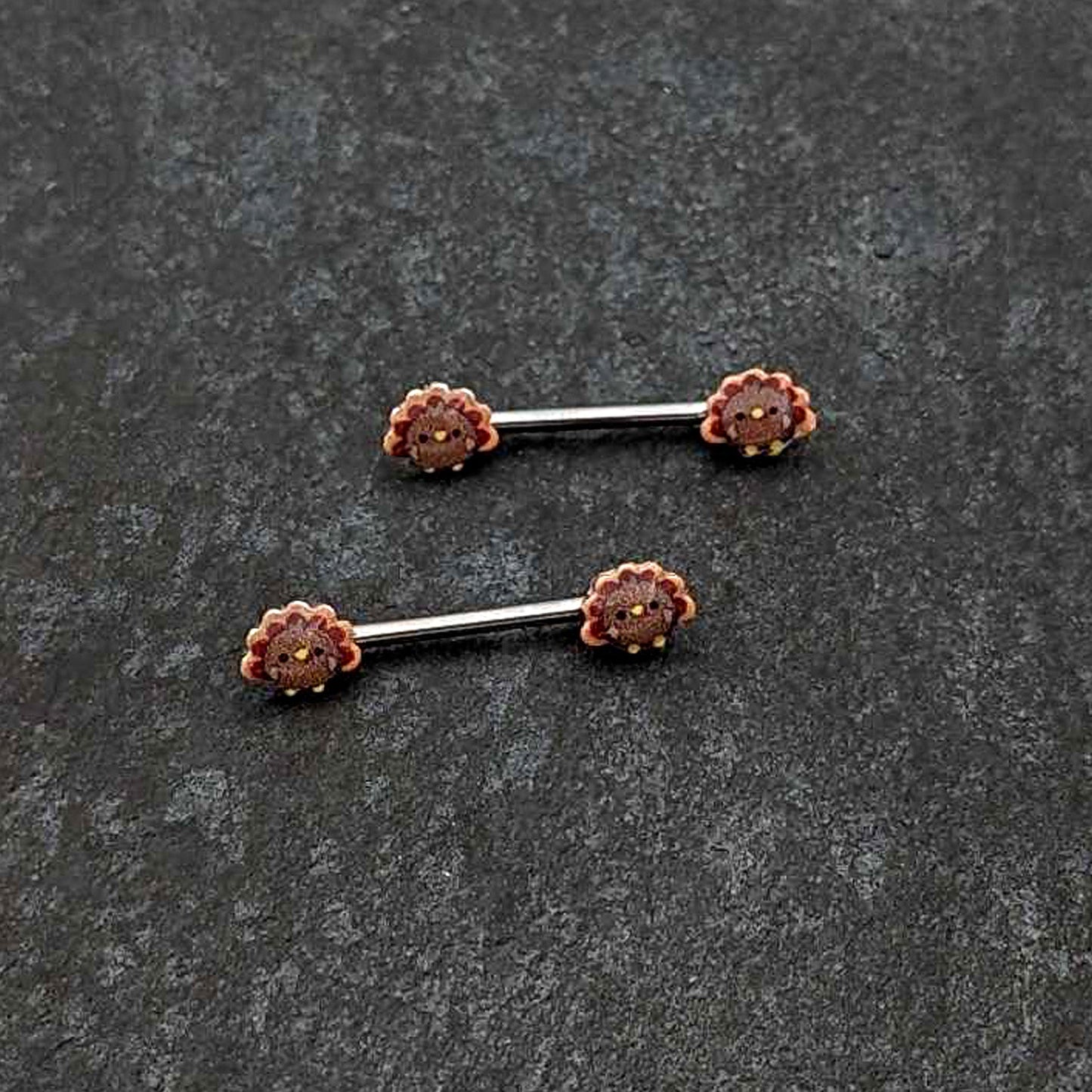 14G 9/16 Cute Colorful Turkeys Barbell Nipple Ring Set