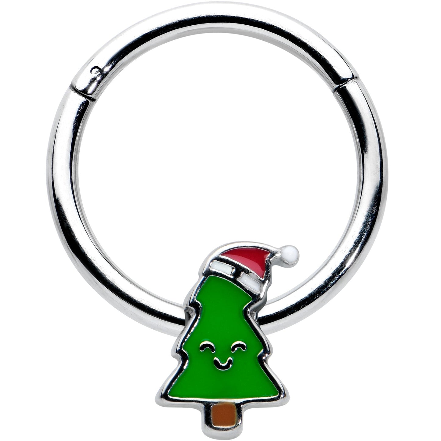 16G 3/8 Happy Christmas Tree Holiday Hat Hinged Segment Ring