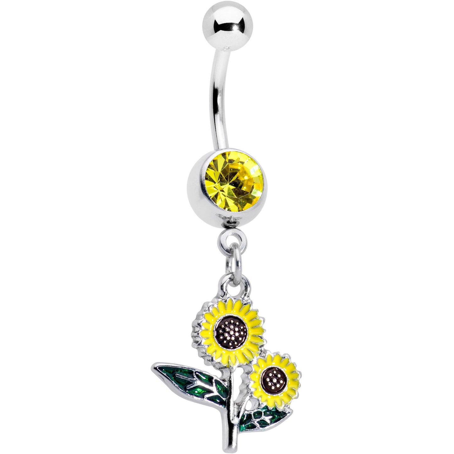 Yellow Gem Cheery Inlay Sunflowers Dangle Belly Ring
