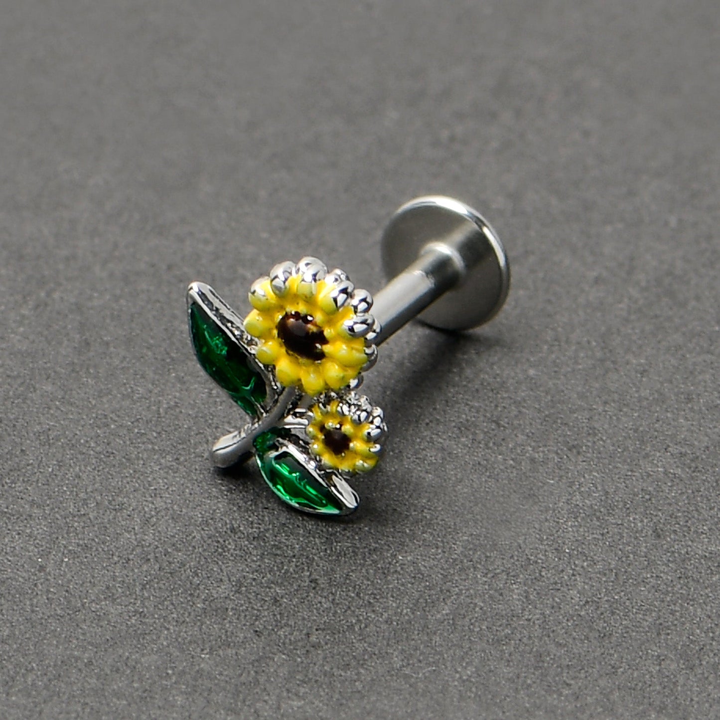 16G 1/4 Cheery Inlay Sunflowers Labret