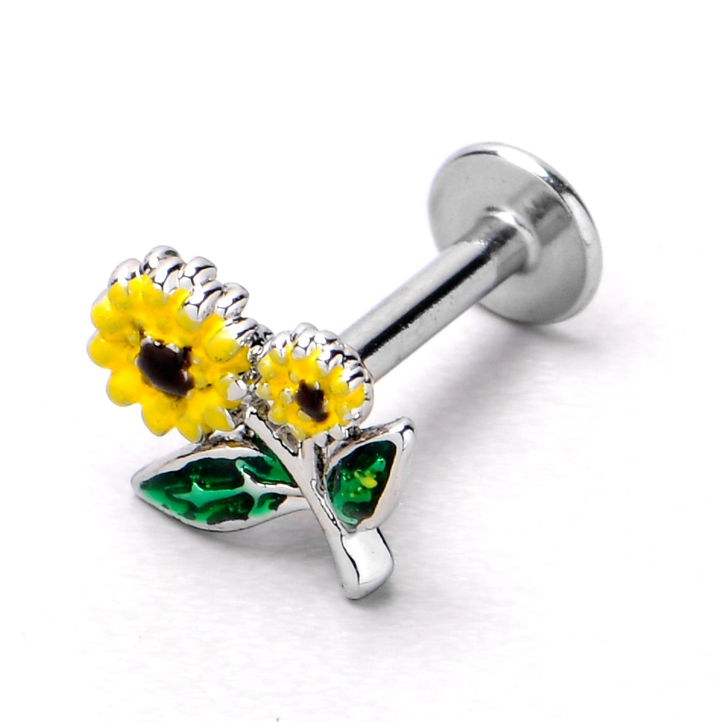 16G 1/4 Cheery Inlay Sunflowers Labret