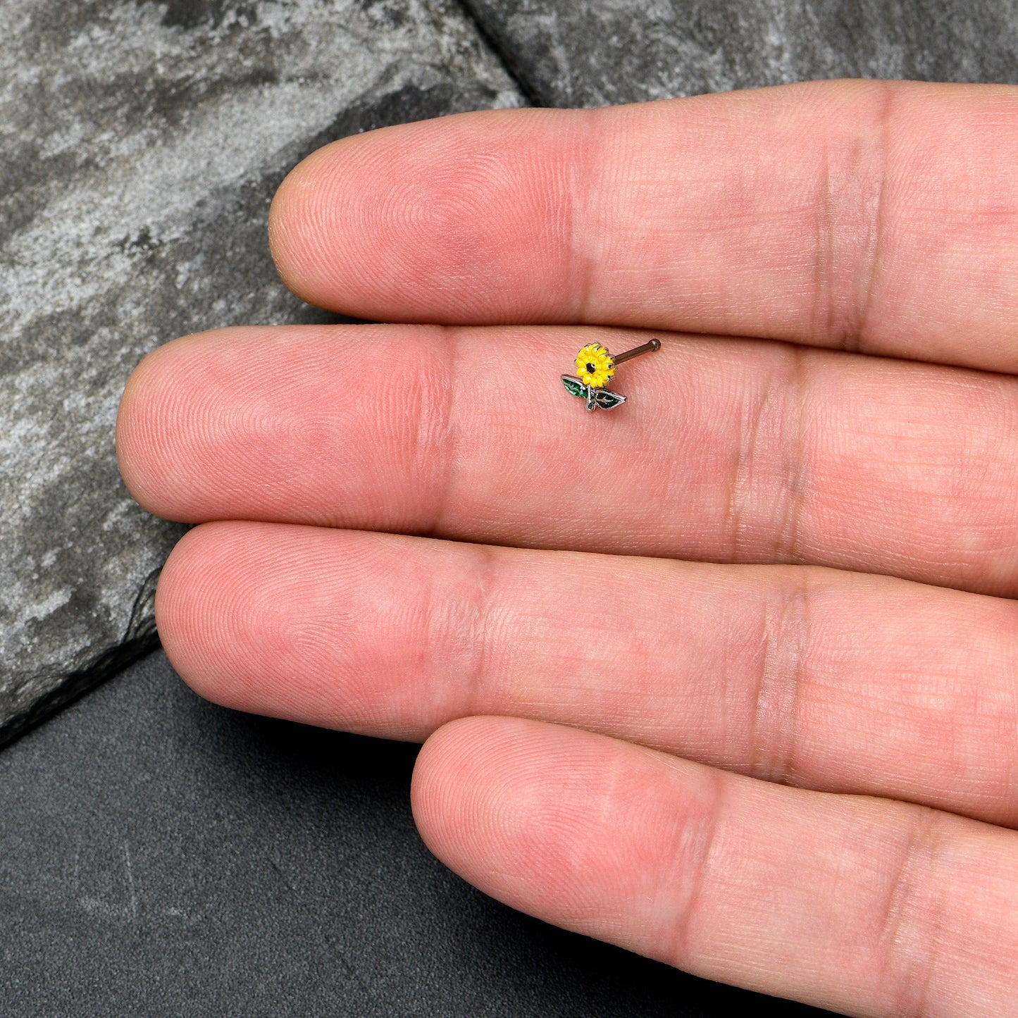 20G 1/4 Cheery Inlay Sunflower Nose Bone