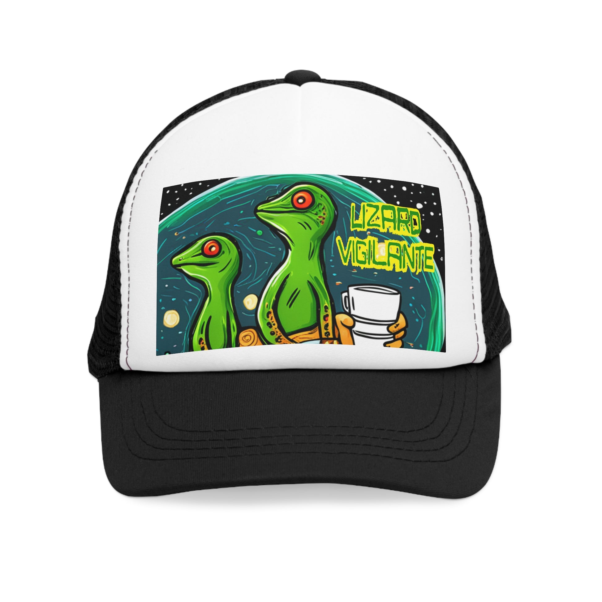 Lizard Vigilante Premium Coffee Cartoon Mesh Cap - Lizard Vigilante