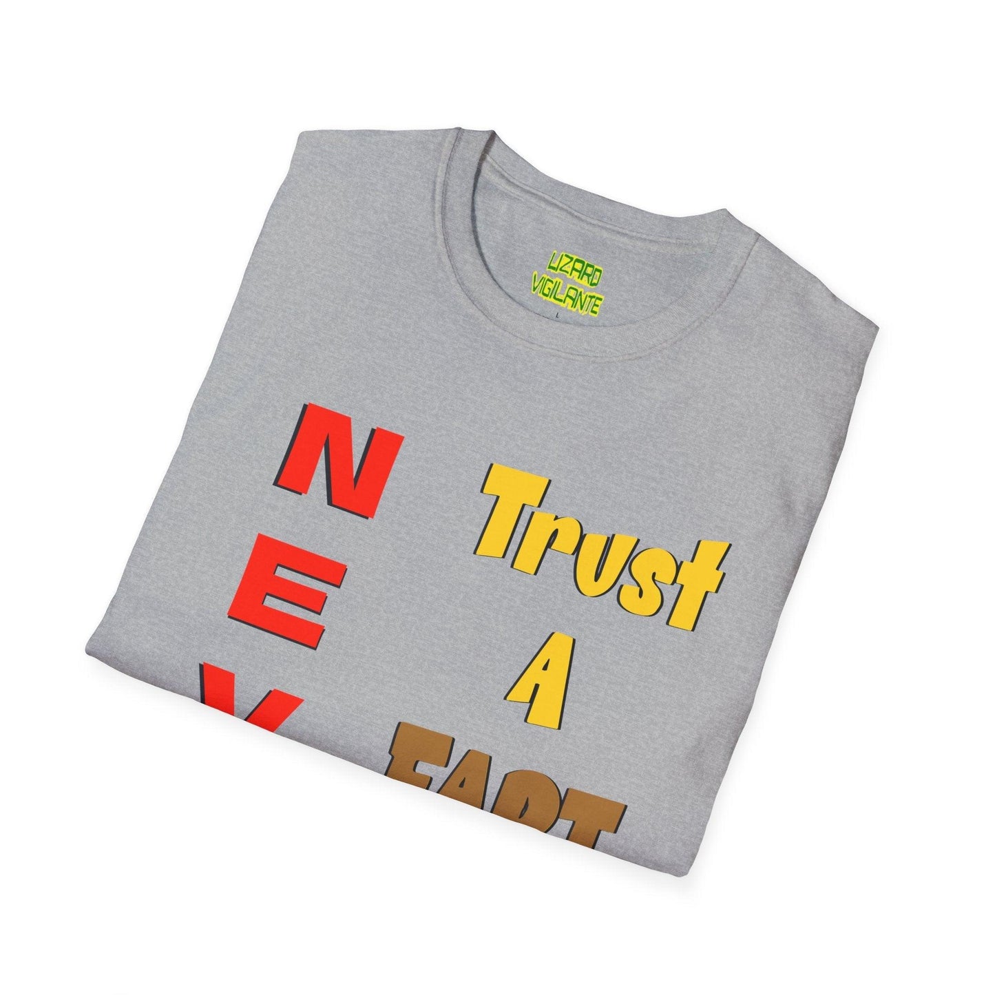 NEVER Trust A FART AFTER 50! Unisex Lightweight Softstyle Tee Shirt Sizes S-4XL, Tear-Away Label - Lizard Vigilante