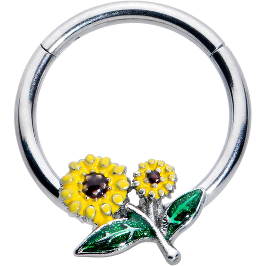 16G 3/8 Cheery Inlay Sunflowers Hinged Segment Ring