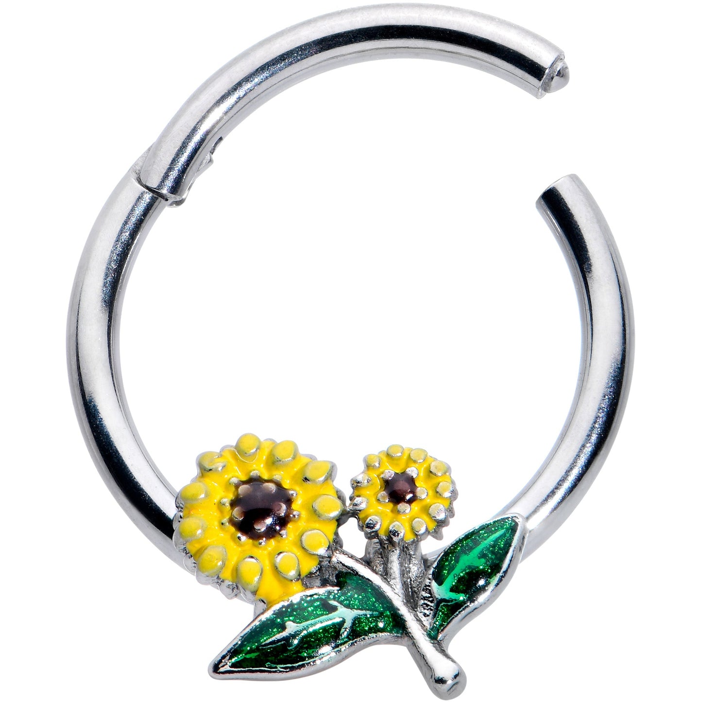 16G 3/8 Cheery Inlay Sunflowers Hinged Segment Ring
