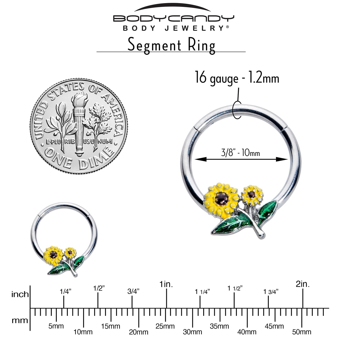 16G 3/8 Cheery Inlay Sunflowers Hinged Segment Ring